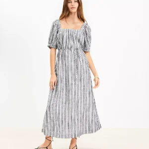 Striped Smocked Square Neck Midi Dress